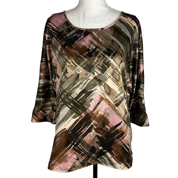 Chico's Tops - Chicos Size 0 Satin Blouse Dolman 3/4 Sleeves Boatneck Top‎
